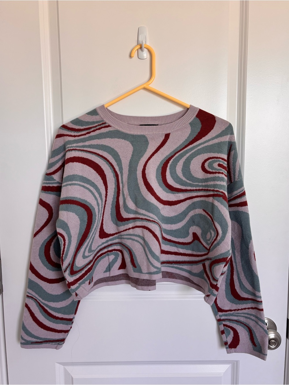 Originality Striped Knit Sweater Dusty Pink Gray, Teal & Rust Brown